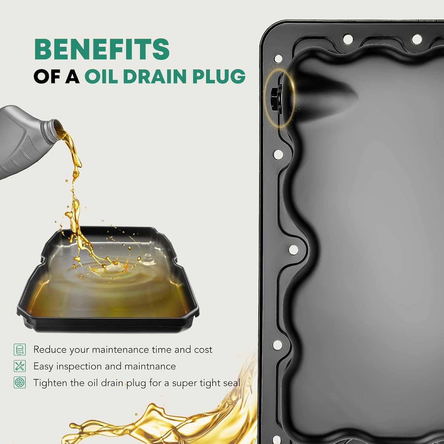 YHTAUTO Engine Oil Pan and Drain Plug Replacement for 2011-2018 Ford F-250 F-350 F-450 F-550 Super Duty (V8 6.7L Only)