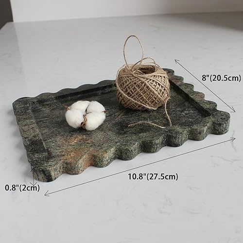 Miniatura 3 de Bandeja de mármol festoneado de lujo natural de 10.8 x 8 pulgadas, bandeja rectangular verde para tocador de baño, cocina, bandeja decorativa para