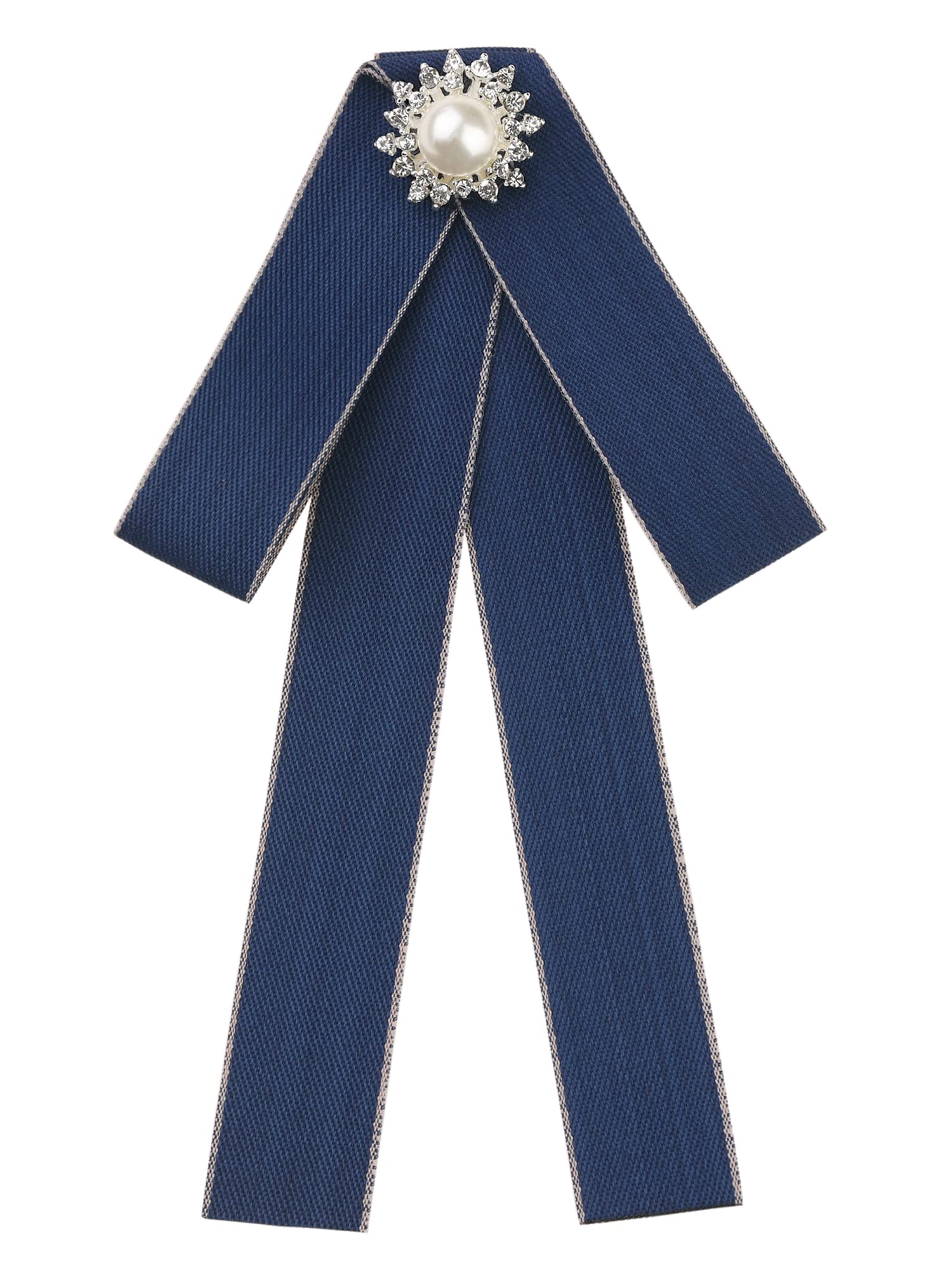 Elerevyo Women's Bow Brooches Pre-Tied Ribbon Elegant Brooch Pin Bow Tie Navy Blue One Size