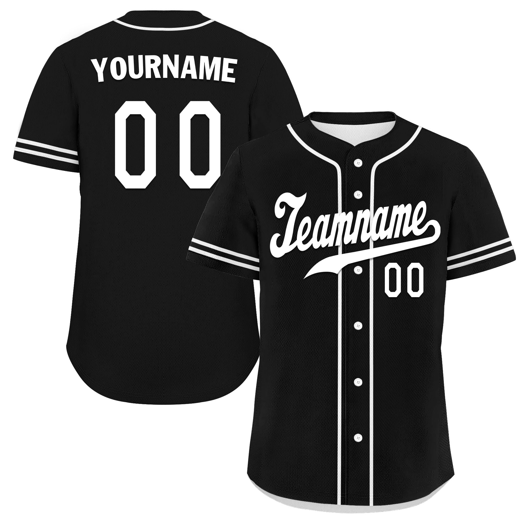 Onegam Breathable Custom Baseball Jersey, Personalized Team Uniform Button-Down Shirts Sports Jerseys for Softball Fans Events Black White