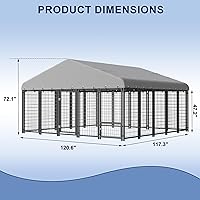 Vista 4 de Jaula Grande para Perros al Aire Libre Resistente para Exteriores con Techo y Doble Cierre - Espaciosa, Jaula para Perros con Alimentación, 120"X117