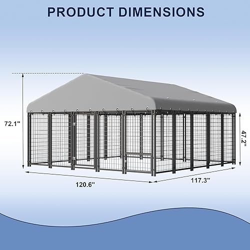 Miniatura 4 de Jaula grande para perros con techo y doble cerradura, espaciosa, para mascotas, con alimentación, 120 x 117 pulgadas