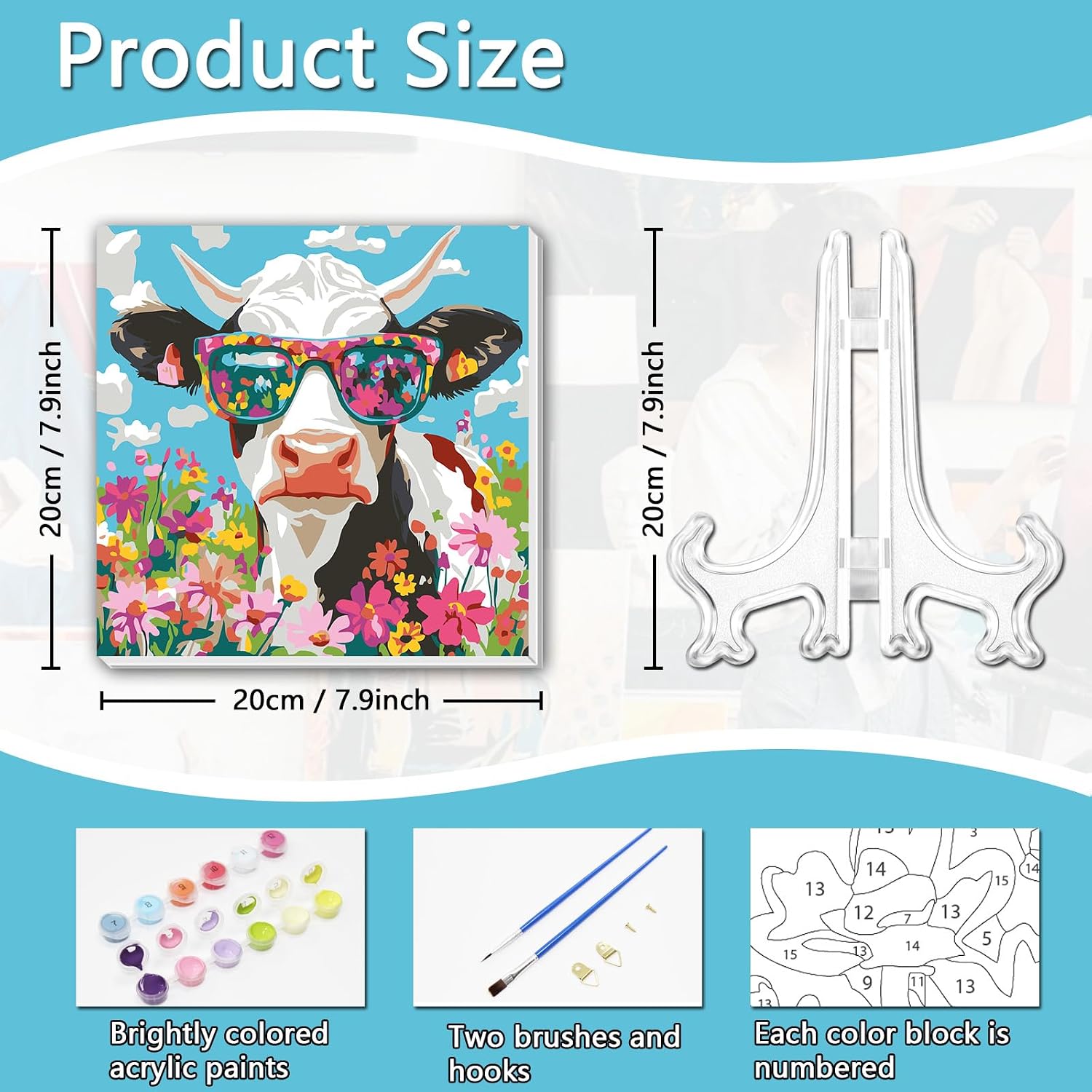 LSPBN 12 Sets Paint by Numbers Kit for Adults & Kids with Frame- DIY Acrylic Painting by Numbers with 6 Frame Stands - 8x8 Inch Canvas for Beginners, Classroom, Party Activity, Birthday Gift