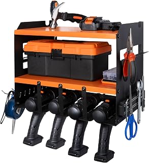 NOROCAS Power Tool Organizer Wall Mount, 3-Tier Drill Holder | Heavy Duty Cordless Tool Storage Rack with 4 Slots & 3 Layers, Tool Utility Rack for Garage Organization, Gift for Father