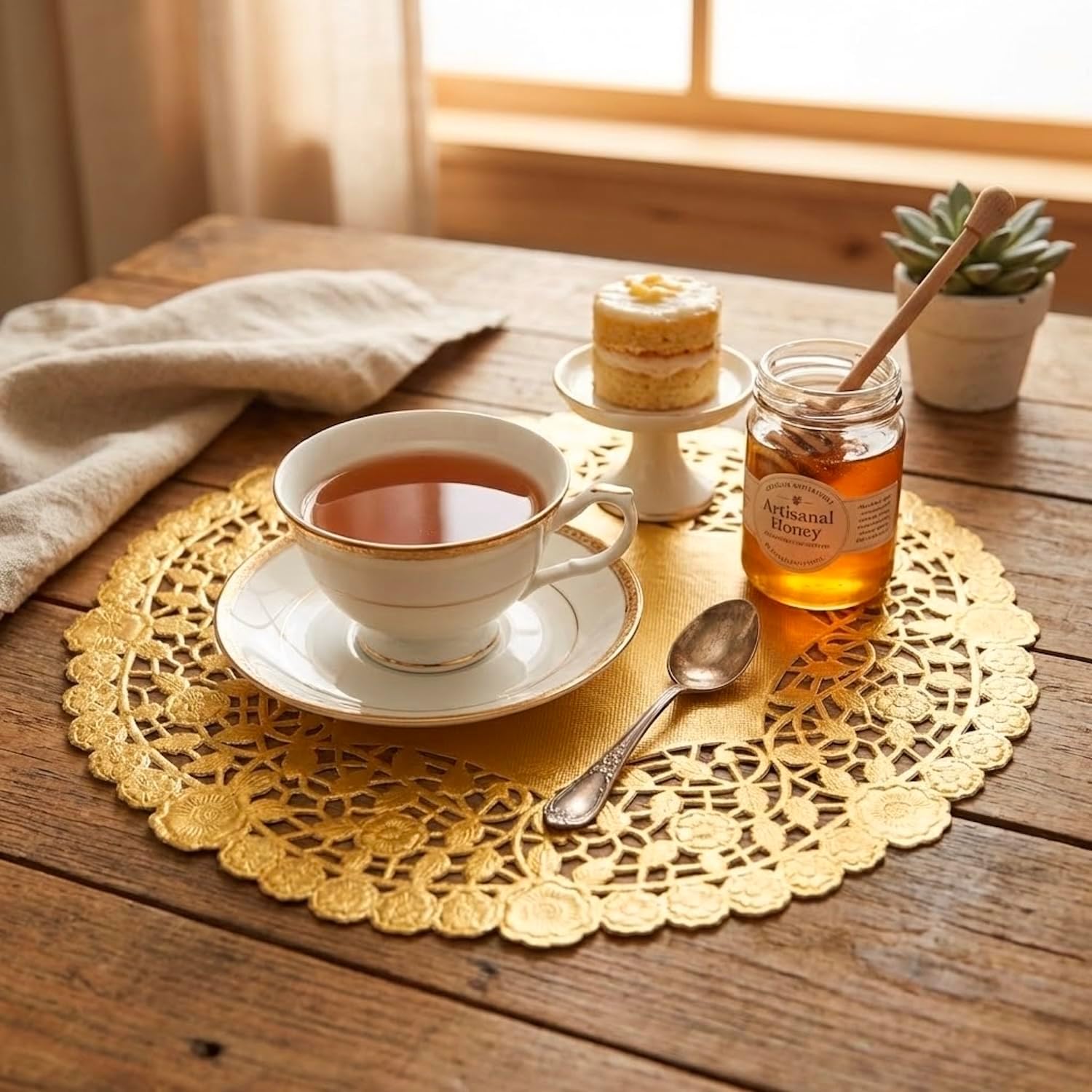 The Baker Celebrations 12-Inch Gold Paper Doilies – 100 Pack Metallic Gold Foil Lace Doilies for Wedding Table Decor, Cake Mats & Food Presentation – Made in Canada