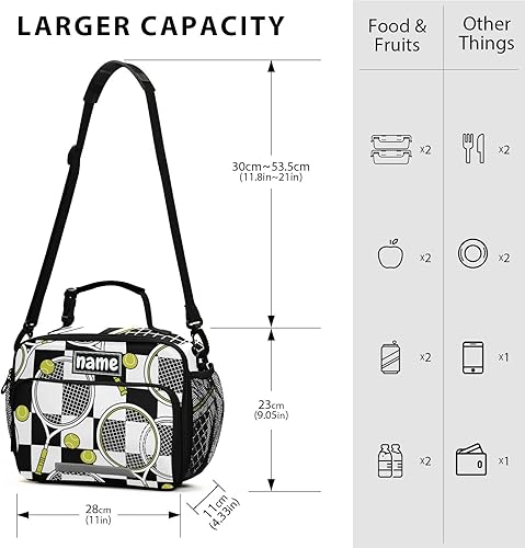 Miniatura 2 de Pelotas de tenis personalizadas, bolsa de almuerzo a cuadros en blanco y negro para niños y niñas, bolsas de almuerzo personalizadas con tu nombre,