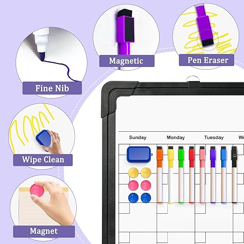 Miniatura 5 de 4 THOUGHT Calendario pequeño de pizarra blanca, pizarra de borrado en seco de 12 x 16 pulgadas para pared, pizarra blanca magnética de doble cara,
