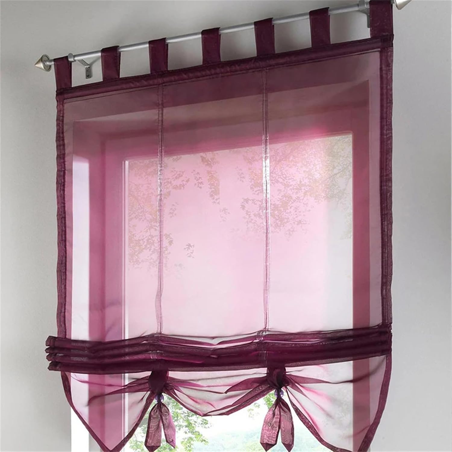 Hcclijo Tie-Up Suspender Roman Curtain Window Curtain Shade Sheer Voile Window Valance Drape Blind for Kitchen Study Balcony