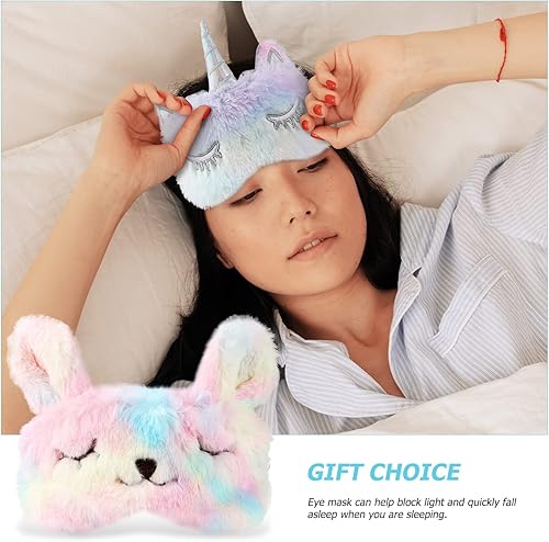 Miniatura 3 de Healifty 3 piezas de felpa para dormir, ojos de conejo, gato, mullido y peludo, cubierta de sueño de unicornio para dormir, sombra de ojos suave y