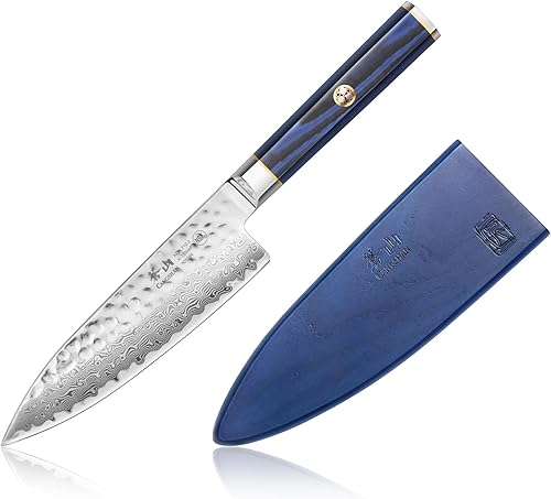 Cangshan KITA Series 501394 - Cuchillo de chef de 6 pulgadas con funda, acero de Damasco X-7 de alto carbono con vaina, 501394 disponible en Yaxa Colombia