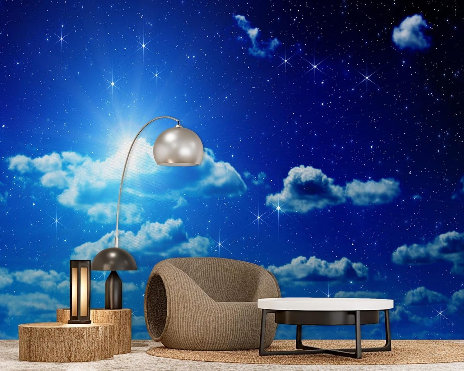 hgjdjhnf Photo Wallpaper Night Sky Starry Sky Clouds and Stars Modern Living Room Bedroom Children's RoomDecoration Motif Wallpaper,200cmx140cmSticker - Background- Painting - Poster