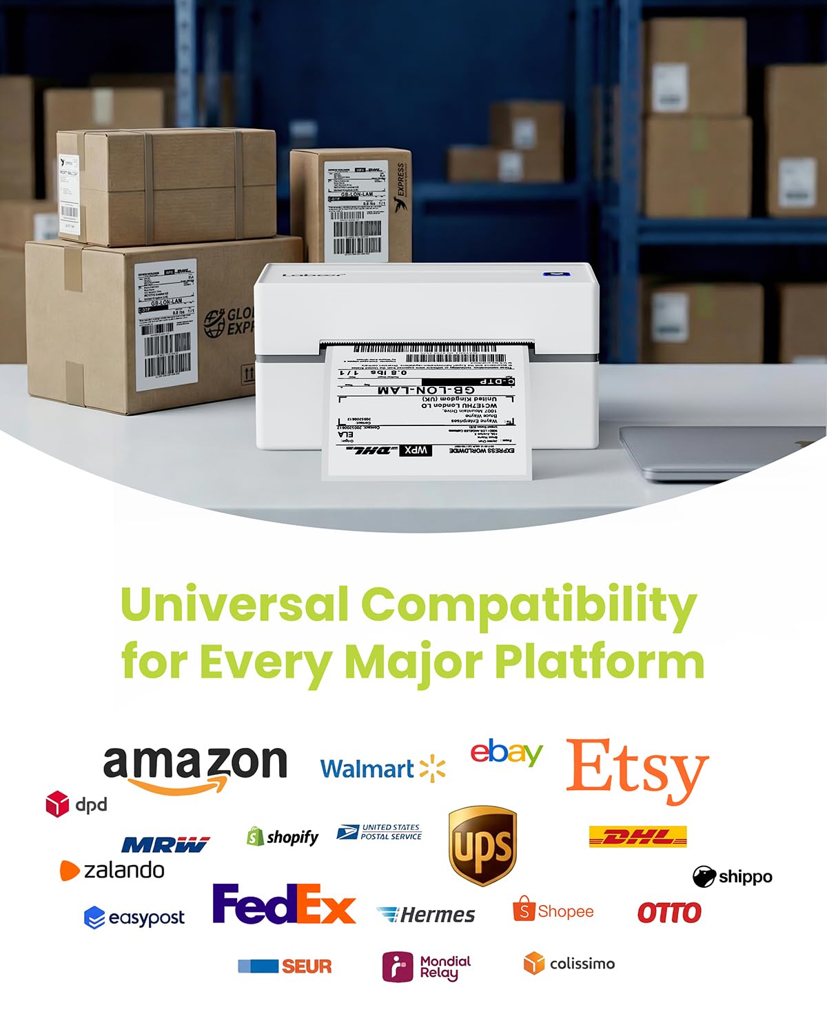 Labeer Stampante termica per etichette di spedizione, stampante Bluetooth 4x6 per piccole imprese e pacchi di spedizione, compatibile con Android, iOS, Windows, Mac, Chromebook, USPS, Ebay, Shopify e