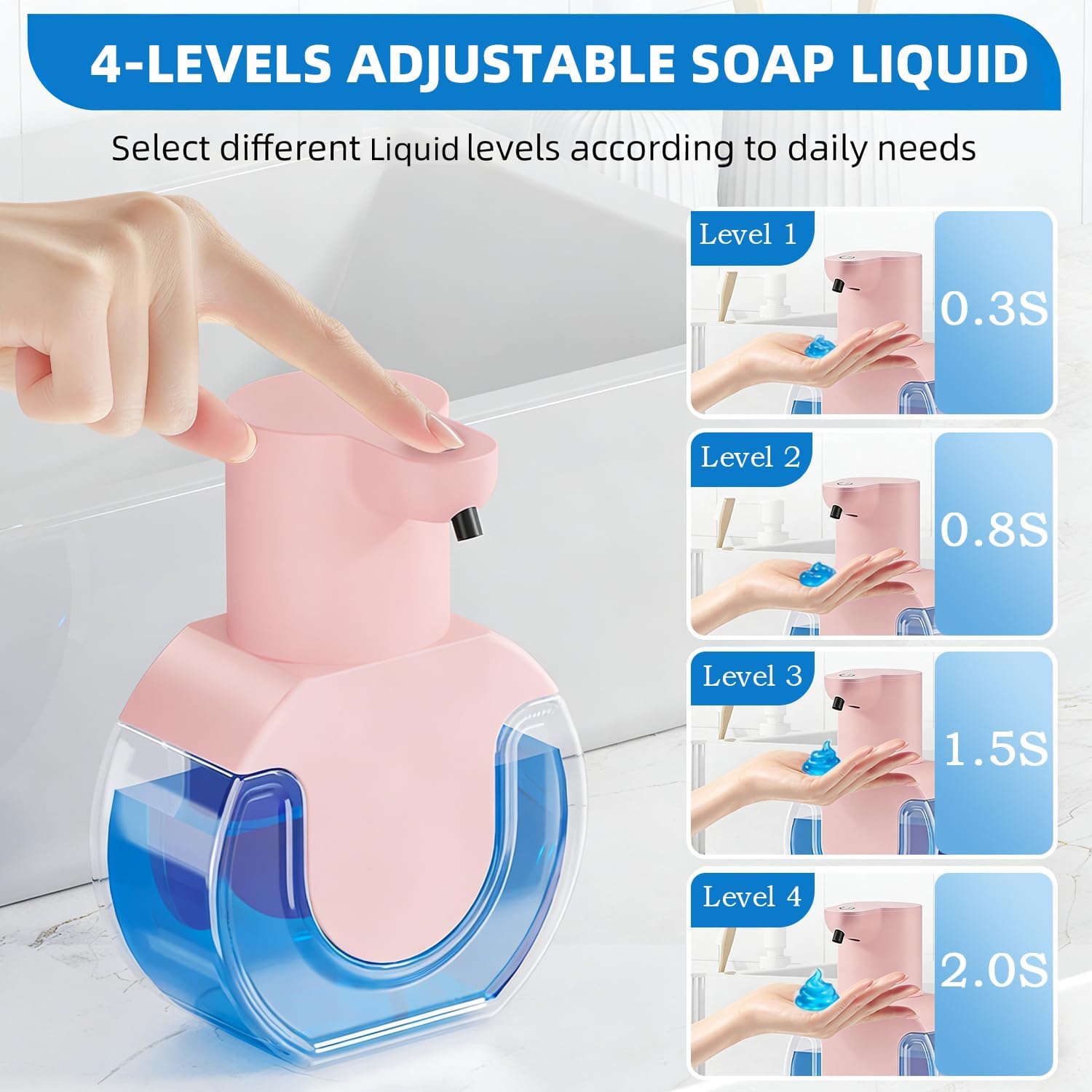 2Pack Automatic Soap Dispenser Touchless, Rechargeable Liquid Soap Dispenser,15oz/420ml Smart Hand Soap Dispensers,4-Level Adjustable,Wall Mount for Bathroom Kitchen Dish Soap,Hands-Free(Pink)