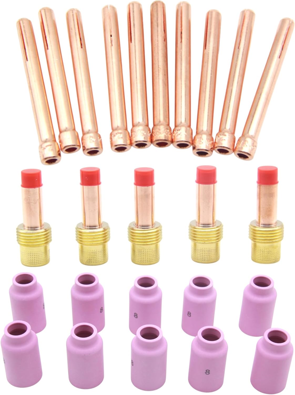 TIG Welding Consumables Kit for WP17-18-26 Series|10PCS Collet Tips 3/32", 5PCS 45V26 Gas Lens Collet Body 3/32", 10PCS 8# 1/2" Large Alumina Nozzles 54N14| 3-in-1 Torch Replacement Parts