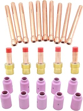 TIG Welding Consumables Kit for WP17-18-26 Series|10PCS Collet Tips 3/32", 5PCS 45V26 Gas Lens Collet Body 3/32", 10PCS 8# 1/2" Large Alumina Nozzles 54N14| 3-in-1 Torch Replacement Parts