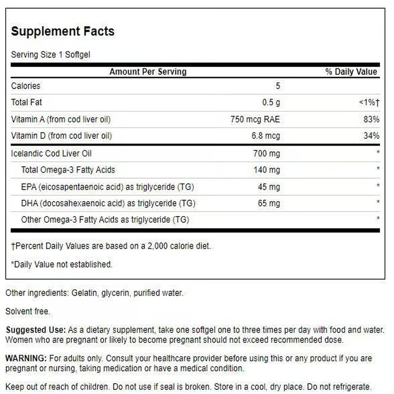 Swanson Cod Liver Oil, 700mg Double-Strength - 250 softgels