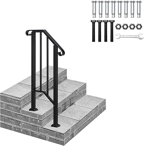 1 pasamanos ajustables para escalones, pasamanos de metal de hierro forjado, con kit, para patios, balcones, porches, jardines (negro)
