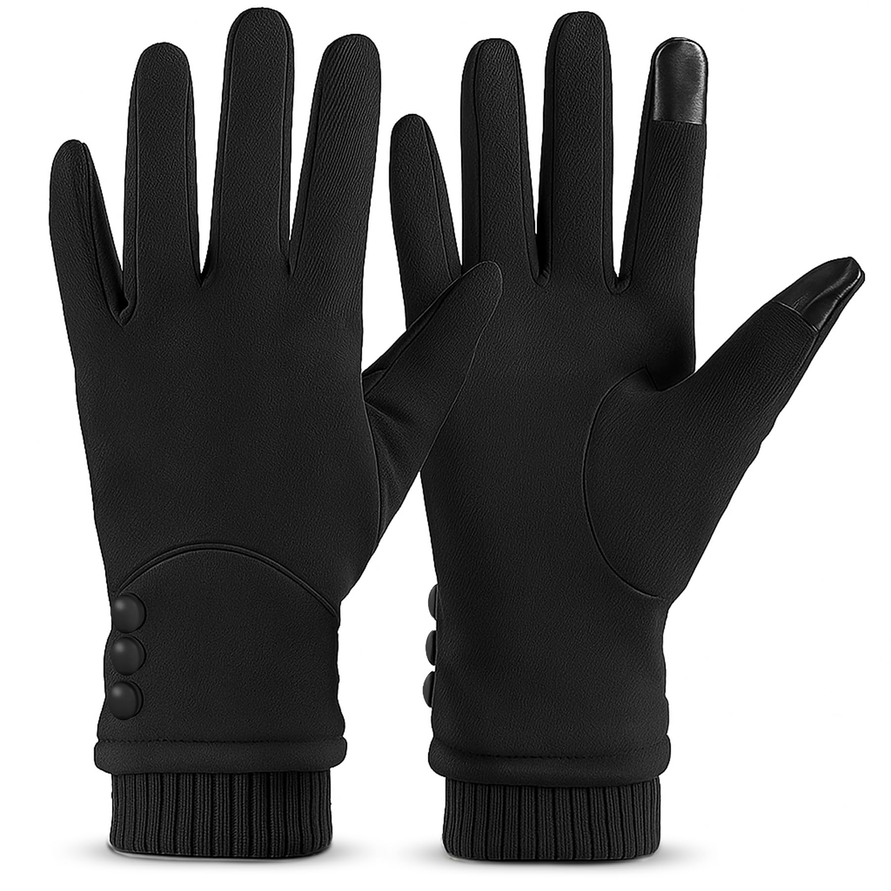 Welvgnnce Women's Black Winter Warm Gloves With Touch Screen Texting Fingers, Windproof, Fleece Lined, Thick Warm Gloves, Medium