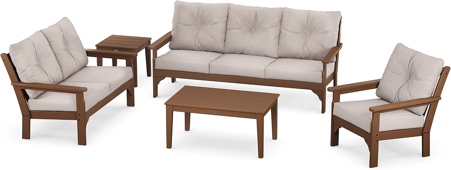 POLYWOOD® Vineyard Deep Seating Set, Teak/Dune Burlap