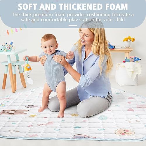 Miniatura 2 de Casusv Tapete de juego hexagonal para bebés de 52 x 45 pulgadas, tapete plegable para corralito de juegos para bebés y niños pequeños, tapete