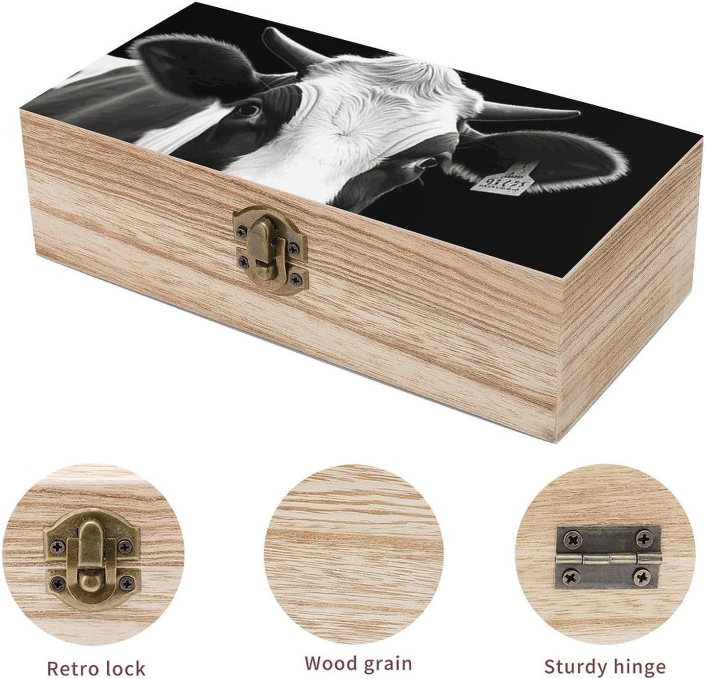 Lightweight Wooden Box, Hinged Lid, Retro Clasps, 7.9'' X 3.9'' X2.3'' image 3