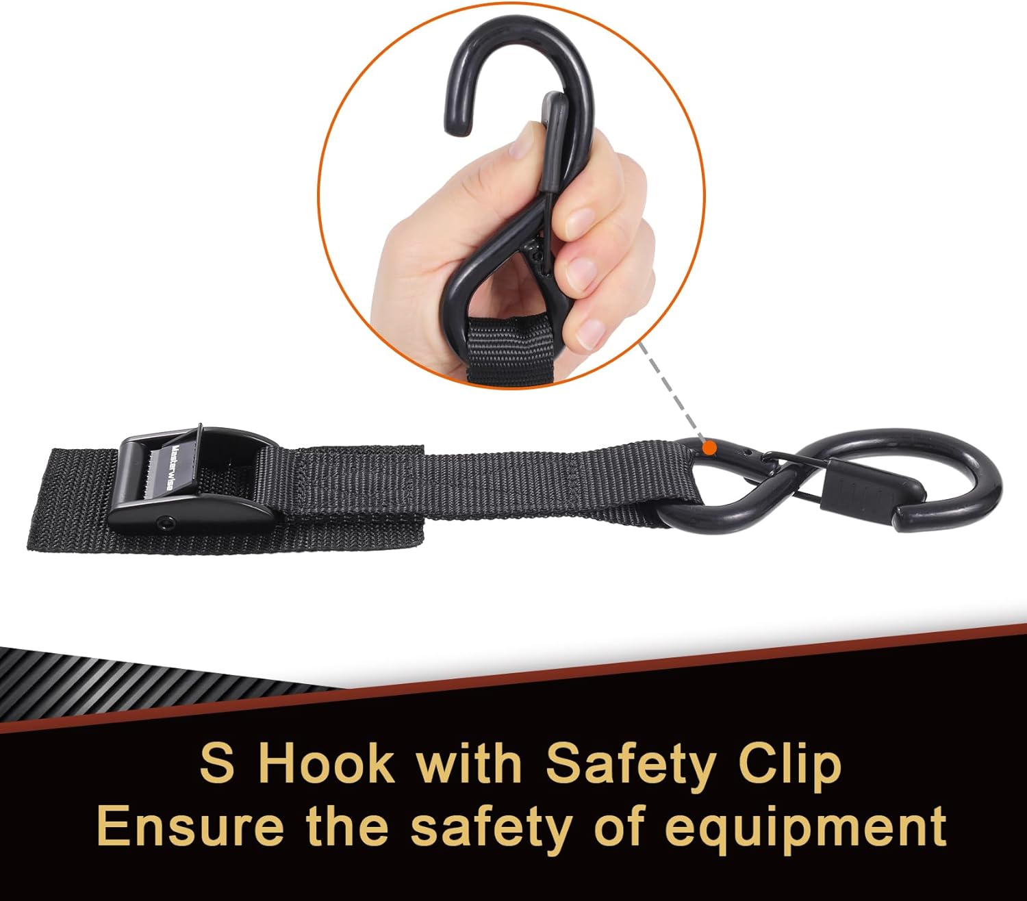 Tie Down Straps with Hooks, 8 feet 1200lbs Break Strength Cam Buckle Tiedown Set with Integrated Soft Loops for Motorcycle, Kayak, Car, Truck, Dirt Bike (Black, 1" x8',Pack of 4) - Image 3