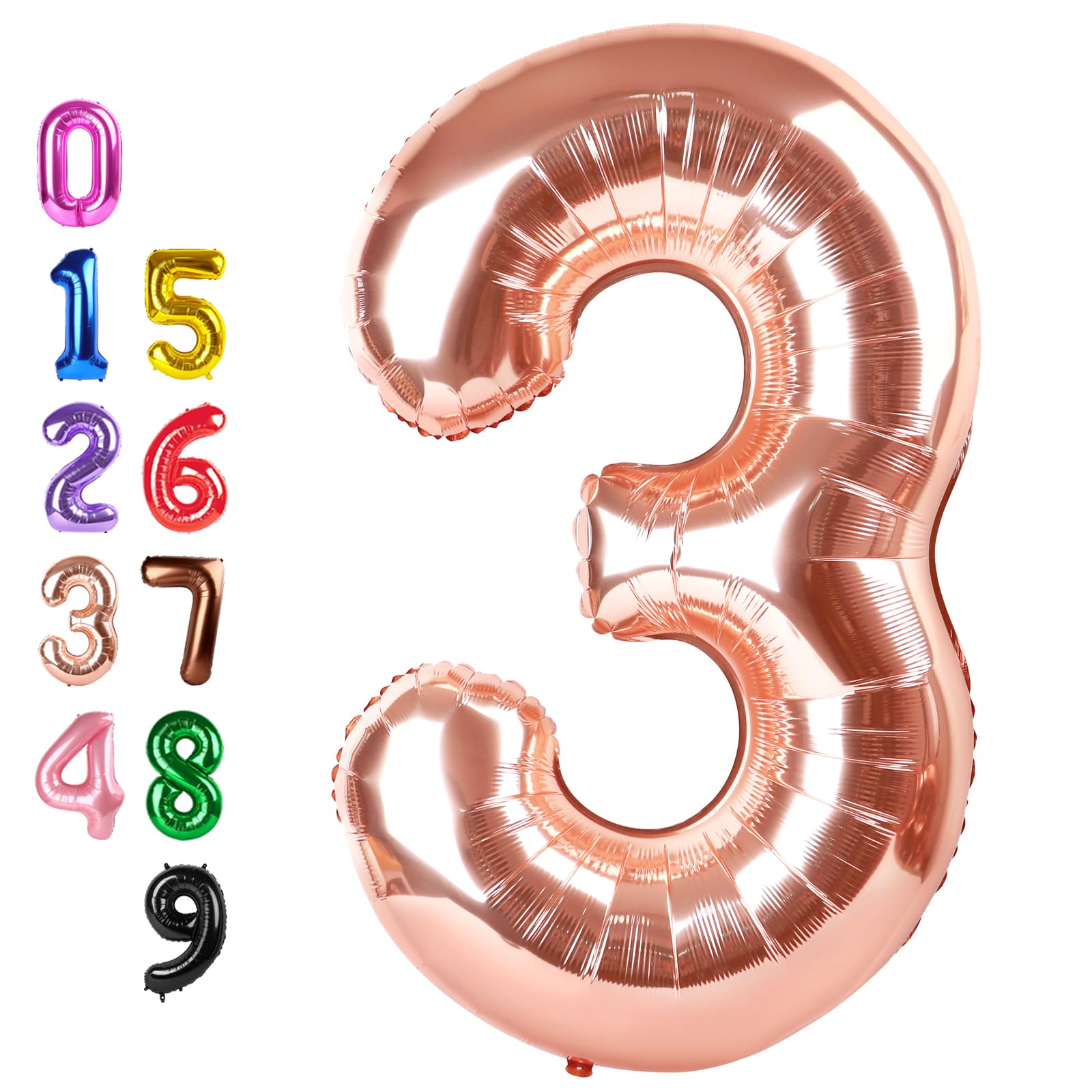 Number Balloons 3 Balloon Rose Gold for 3rd Birthday Decorations, 40 inch