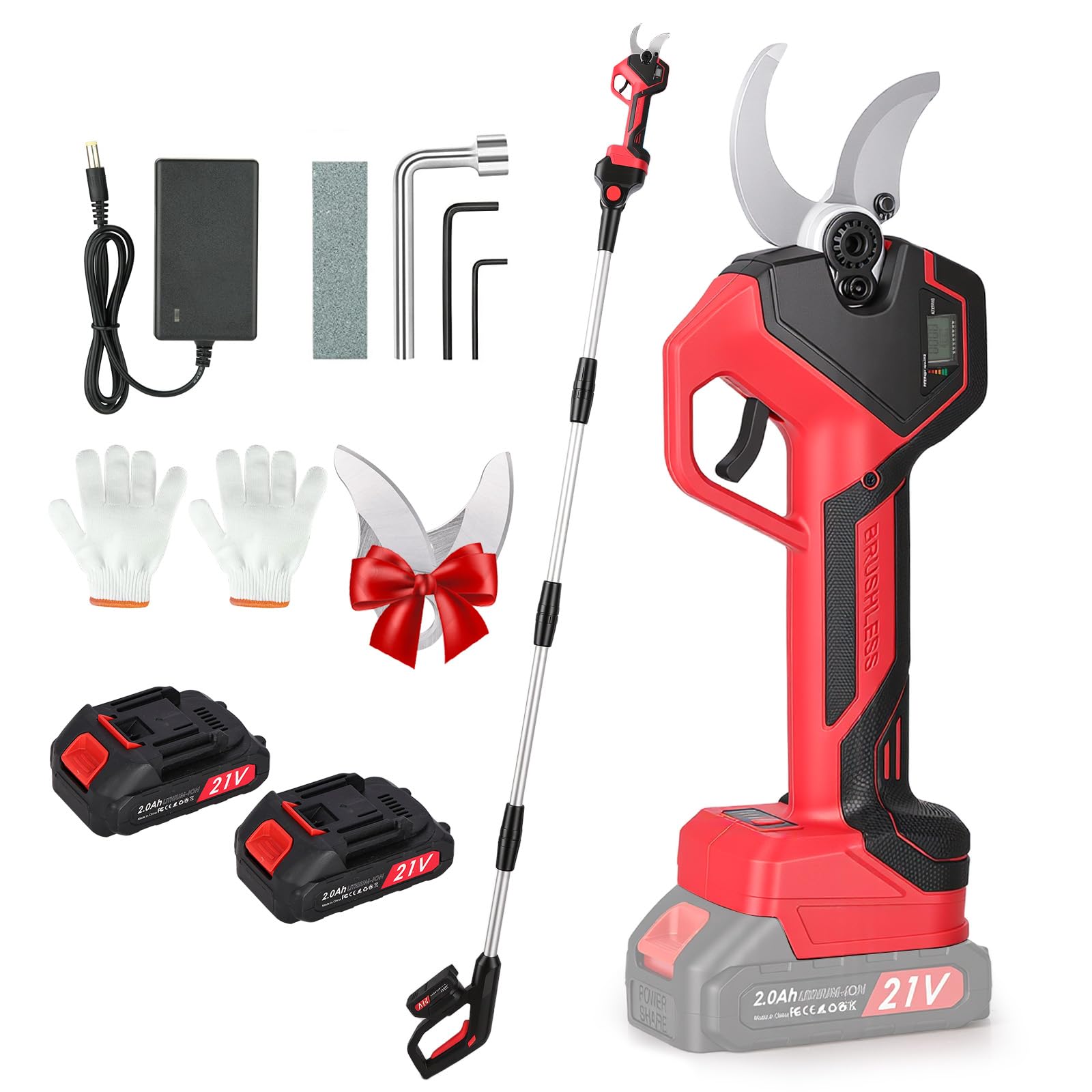 Tijeras De Podar Electricas: Tijera podar telescopica 40-25mm Ajustables Hoja SK7 - Tijeras de podar telescópicas con 2 baterías de 21 V/2000 mAh - Tijeras de Podar Bateria para Jardinería,Olivos