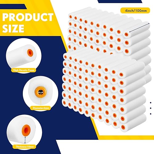 Miniatura 2 de Leumoi 160 piezas de 4 pulgadas, mini rodillos de pintura de espuma de 4 pulgadas, rodillo de pintura de espuma de alta densidad, repuestos a granel