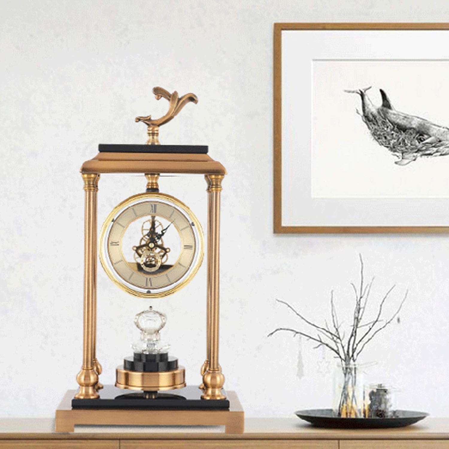 SUNESA Table Clock Atmospheric Metal Tabletop Clock Transparent Movement Mute Table Clock Battery-Powered Mantel Clock Can Use Be Home Ornament Desk Clock (Size : CH)