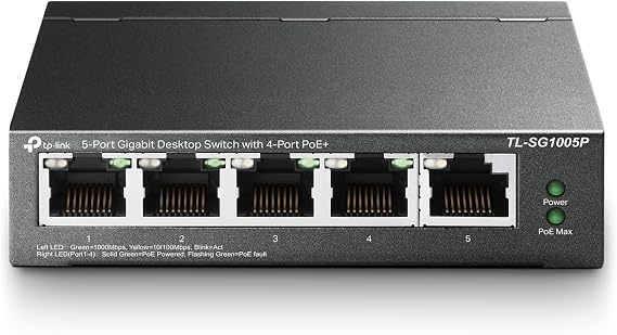 TP-Link TL-SG1005P, 5 Port Gigabit PoE Switch, 4 PoE+ Ports @65W, Desktop, Plug & Play, Sturdy Metal w/ Shielded Ports, Fanless, QoS & IGMP Snooping