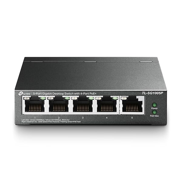TP-Link TL-SG1005P, 5 Port Gigabit PoE Switch, 4 PoE+ Ports @65W, Desktop, Plug & Play, Sturdy Metal w/ Shielded Ports, Fanless, QoS & IGMP Snooping