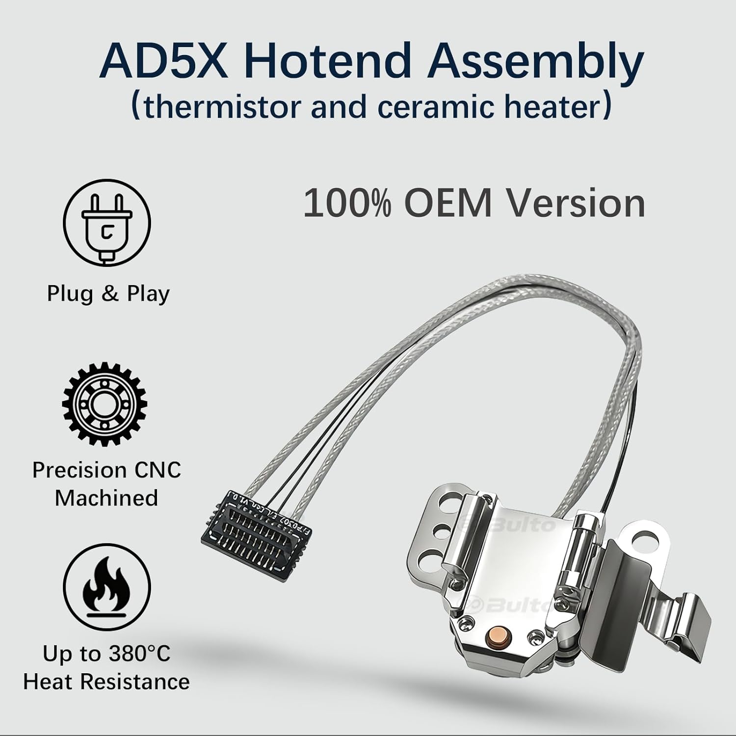Original AD5X Hotend Heating Assembly for Flashforge AD5X 3D Printer Hotend Heating Block Component with Ceramic Heater, Thermistor Sensor & Metal Clip, Durable AD5X Extruder Parts & Accessories
