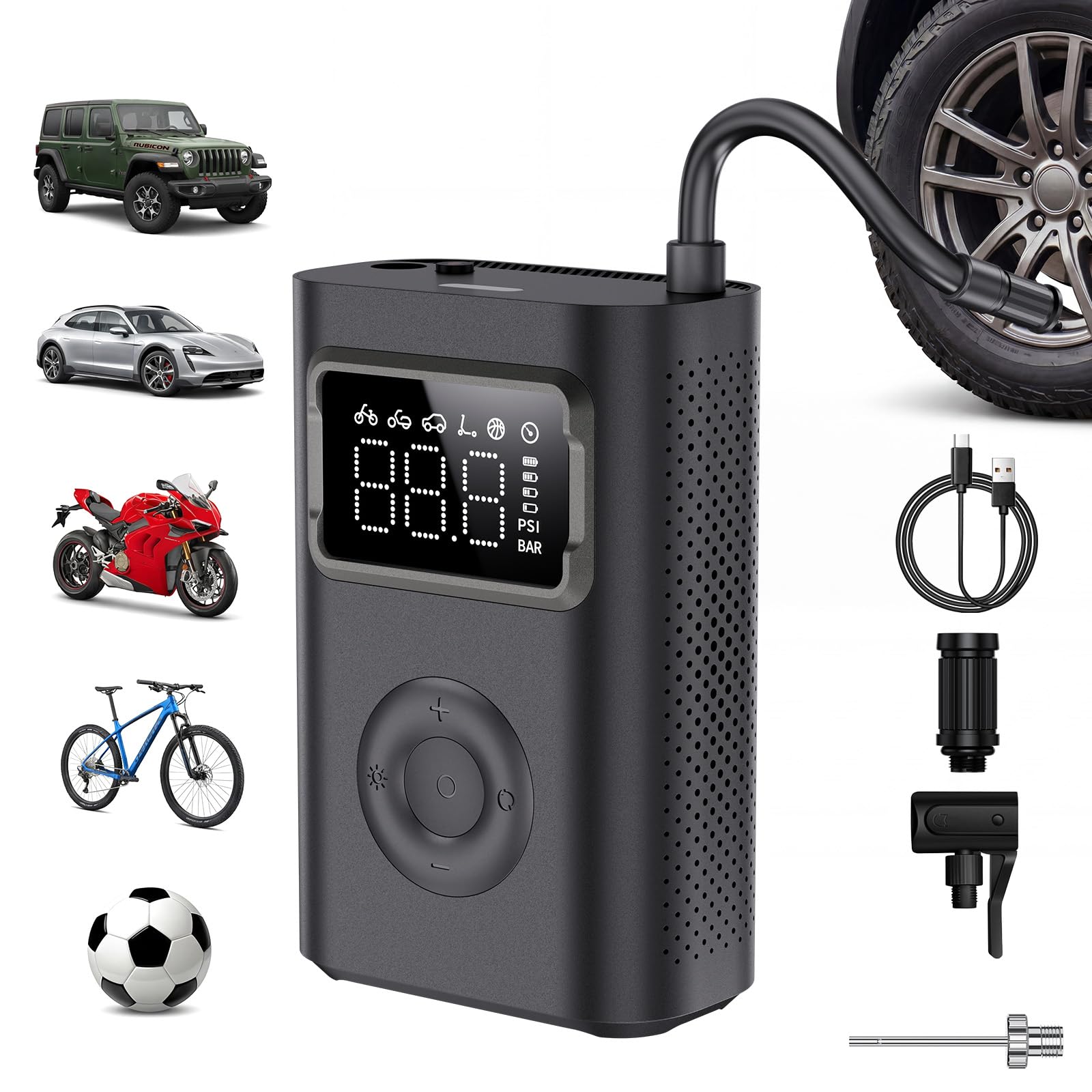 Mijia Portable Electric Air Compressor 2Pro, przenośna elektryczna pompka powietrza z szybkim ładowaniem 45 s, wysokie ciśnienie 150 psi, akumulator 2500 mAh, światło awaryjne LED, do samochodu
