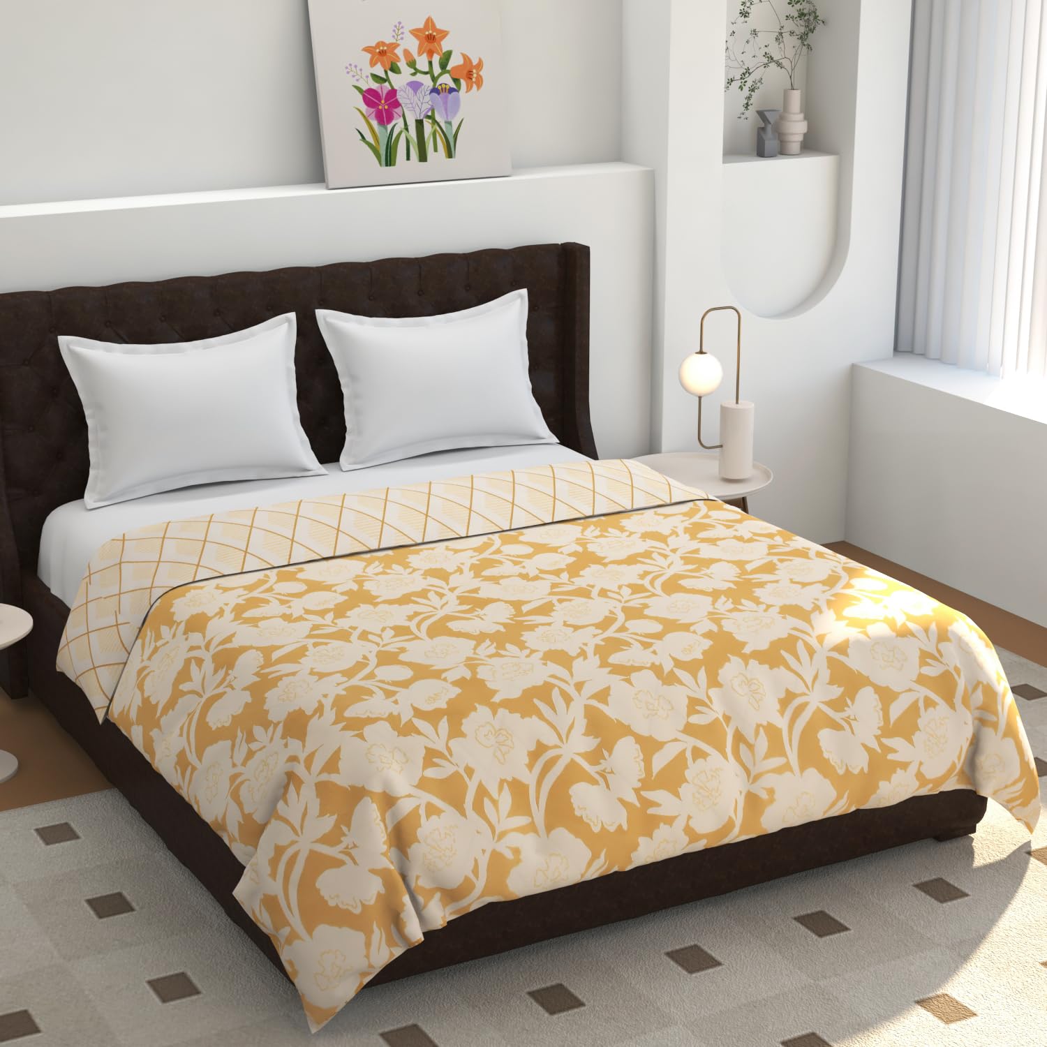 Premium Reversible Double Bed Duvet Cover/Comforter Cover/Rajai Cover/Blanket Cover/Quilt Cover Super Soft Cotton King Size with Zipper, (90 x 100 inch, Pack of 1) (Yellow White)-image-37
