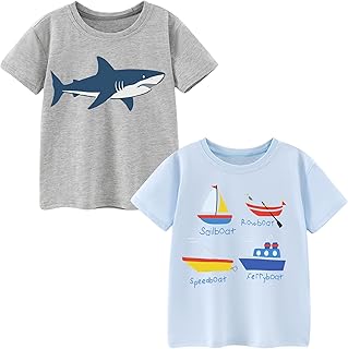 Boys' T-Shirts Short Sleeve Pack of 2 Baby Boys T-Shirt Cotton Summer Crew Neck Din…