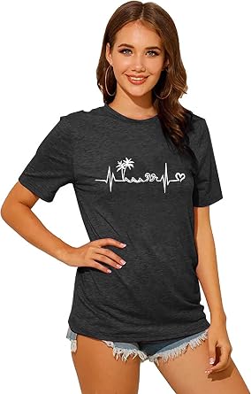 Sun Salt Sand Beach Tshirt for Women Summer Coconut Tree Graphic Casual Short Sleeve Loose Fit Tee Blouses