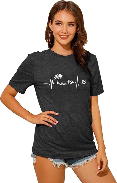 Sun Salt Sand Beach Tshirt for Women Summer Coconut Tree Graphic Casual Short Sleeve Loose Fit Tee Blouses