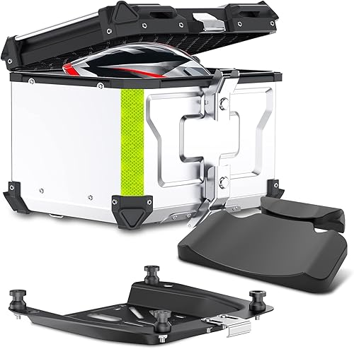 Maleta superior de motocicleta de 55 L, caja de aluminio para maletero de motocicleta con bloqueo de seguridad para almacenar equipaje, accesorios