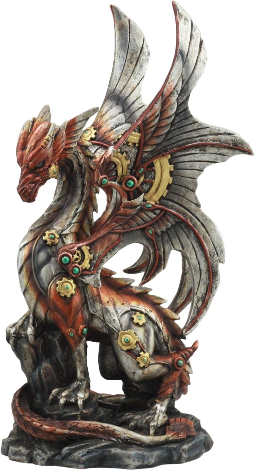 Gifts & Decor Ebros Ruler of Pantagonia Steampunk Cyborg Dragon Statue 10.5" Tall Gearwork Cybernetic Robot Dragon at Rest Figurine