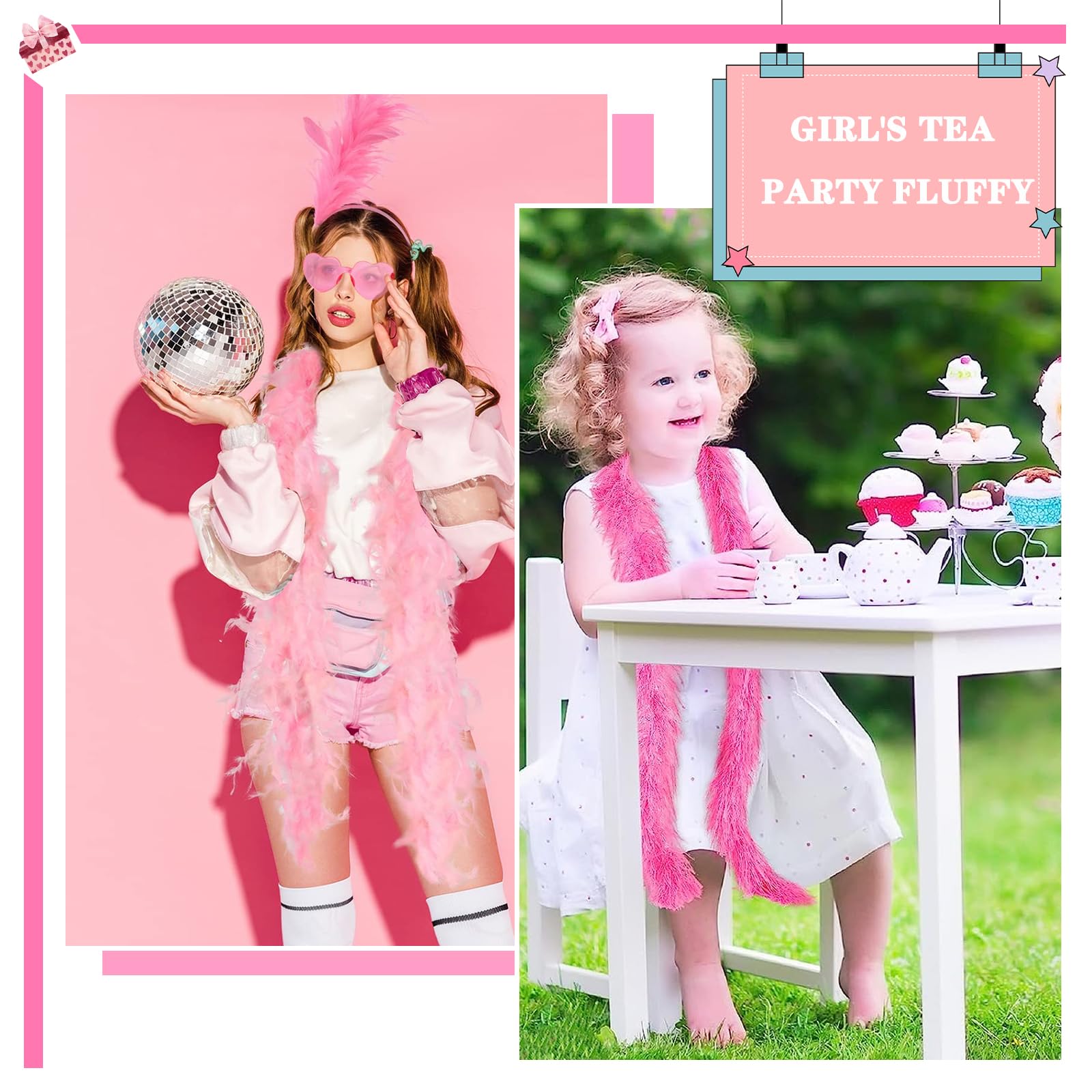 NSODREEM Pnk Wg Feather Boas Heart Sunglasses Set - Pnk Bob Wg + Pnk Feather Boa