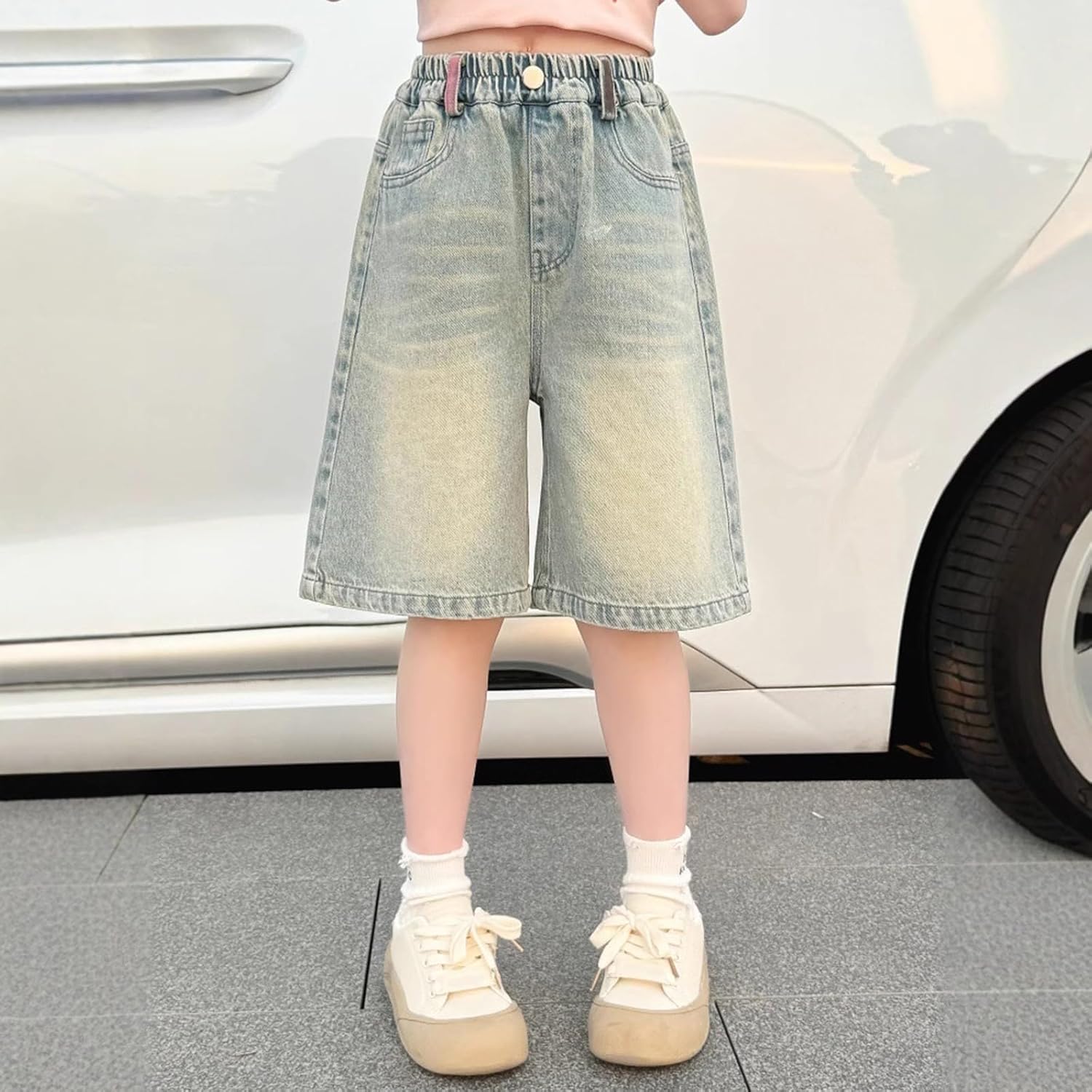 Kids Knee Length Jean Shorts Girls 2025 Trendy Y2k Baggy Wide Leg Denim Shorts with Pockets Vintage Retro Jorts - Image 7