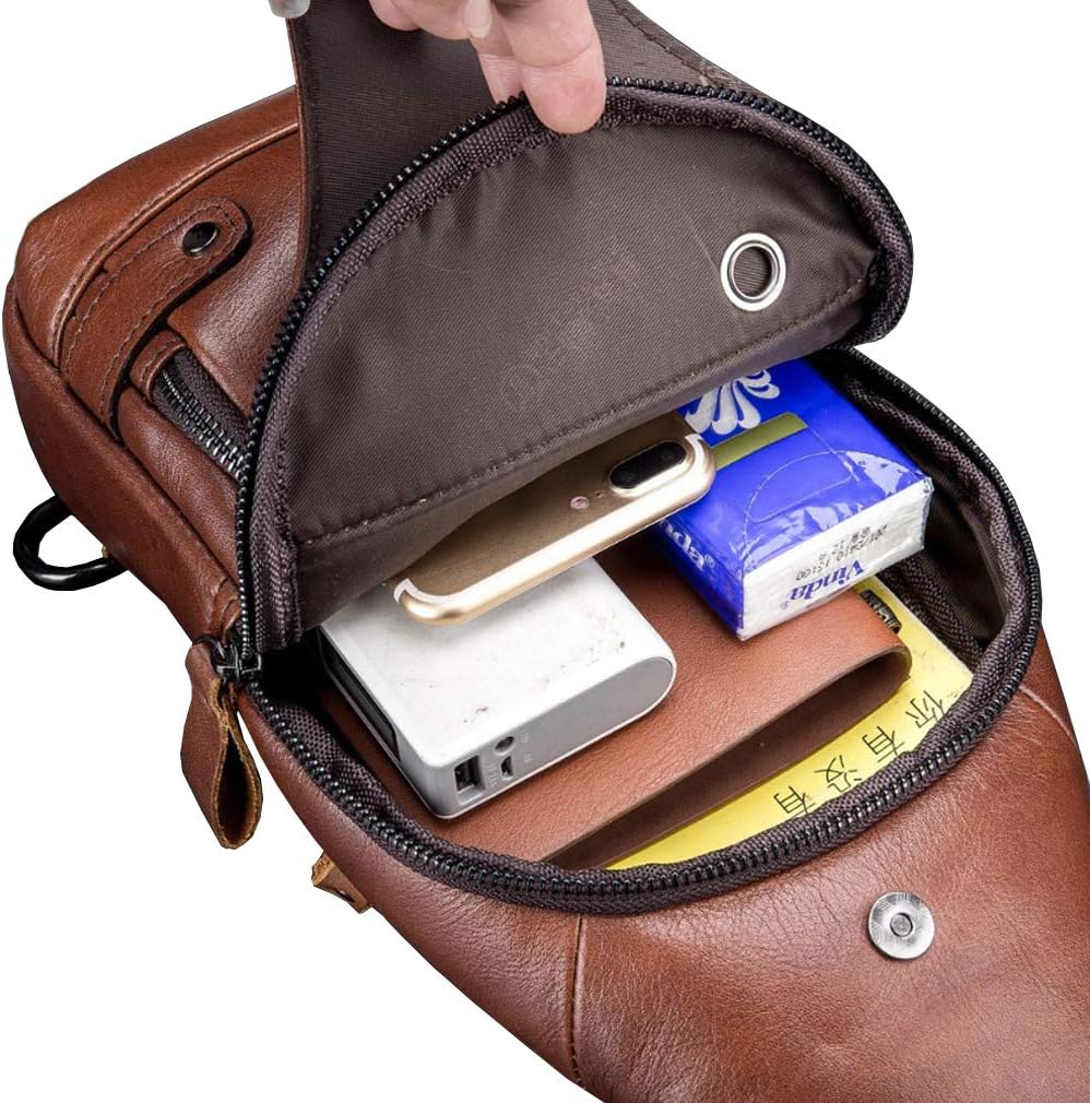 Hebetag Leather Sling Bag Hiking Daypack for Men Women Outdoor Travel Camping Fishing Crossbody Shoulder Chest Pack Backpack - Image 6