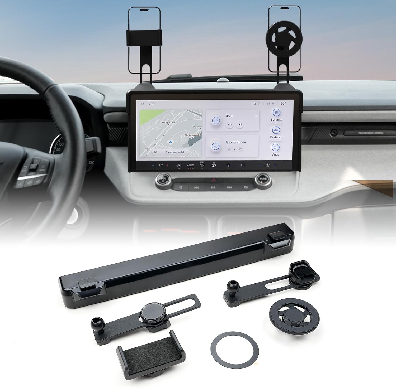 Mabett Phone Holder Compatible with 2025 Ford Maverick Accessories, Dual Connection Magnetic Dashboard Phone Stand