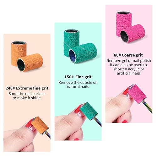 Miniatura 9 de Sanding Bands for Nail Drill KOYOPEPI Nail Drill Sanding Bits #100#120#150#180#240 Grits 250Pcs Nail Sanding Bands Mandrel Bit