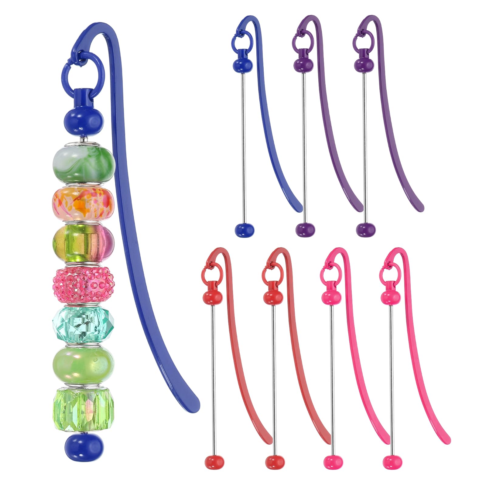 PATIKIL 8 Pcs Beadable Bookmarks, DIY Metal Blank Bar Bookmark Bead Craft Jewelry Pendant Charm Book Mark for Gift Teacher Office Supplies Home Crafts, Classic Colors