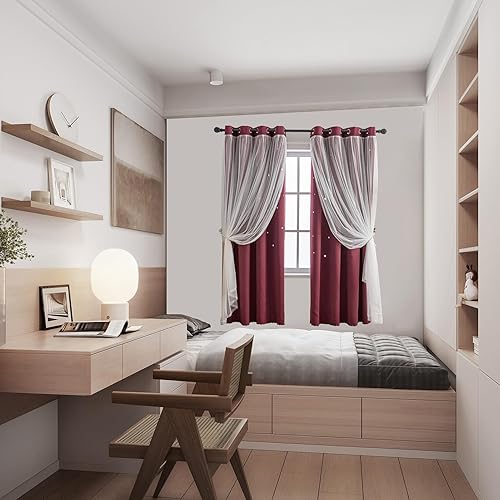 Miniatura 5 de Anytime Cortina romántica para niños cortina de ventana de estrellas huecas cortinas opacas de doble capa para dormitorio de niñas habitación de