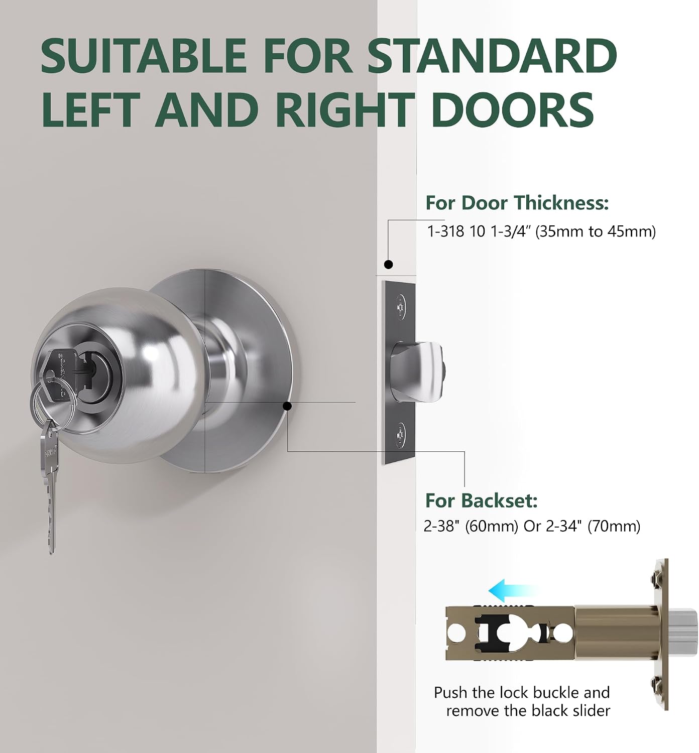 Door Locks for Front Door - 6 Pack Doorknobs for Exterior Door Satin Nickel Standard Ball Door Knobs with Lock Entrance Door Locks with Keys