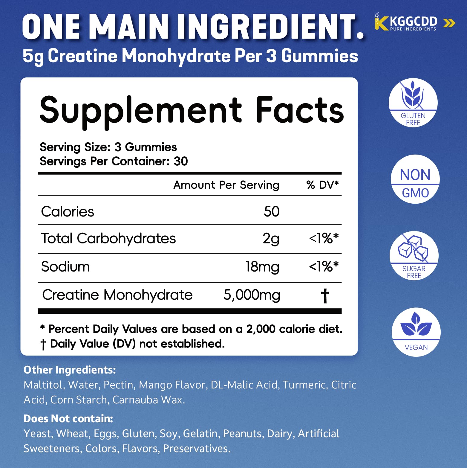 99.99% Creatine Monohydrate Gummies for Men & Women, 5,000mg Tasty Creatine Gummies for Muscle Strength, Endurance, Recovery & Sugar Free, Gluten-Free, Vegan, Non-GMO, Mango — Amazon image 5