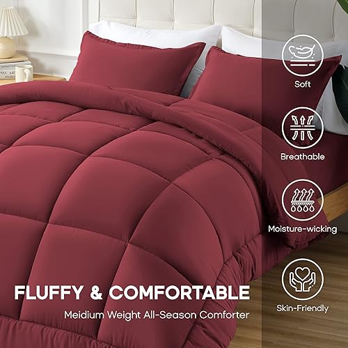 Vista 33 de Sonive Edredón tamaño matrimonial/queen, edredón acolchado para todas las estaciones, relleno de edredón alternativo de microfibra suave, esponjosa